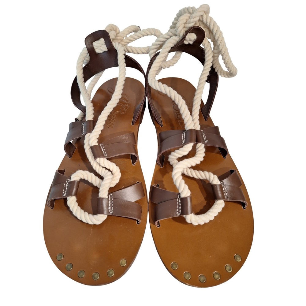 J. Crew Leather Lace Up Strappy Brown Sandals Size 9.5